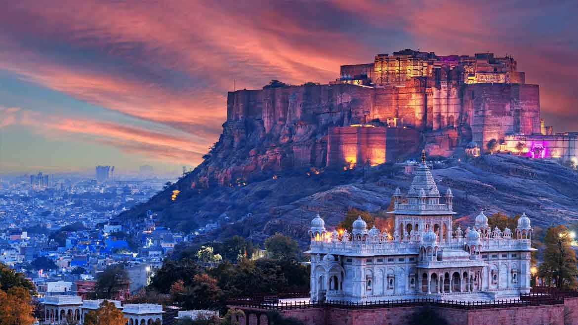 Panoramic view of Mehrangarh Fort, Jodhpur - A majestic fort overlooking the blue city.