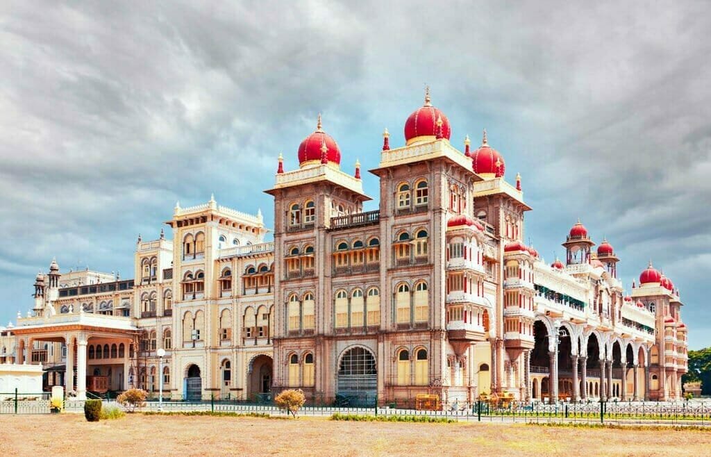 A majestic view of the Mysore Palace.