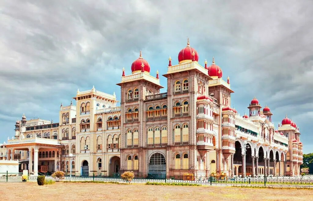 A majestic view of the Mysore Palace.