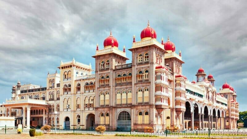 A majestic view of the Mysore Palace.