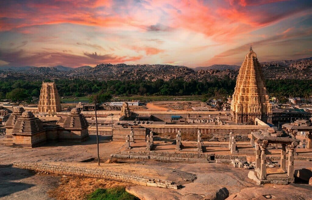 Image of Virupaksha Temple in Hampi, Karnataka, India.