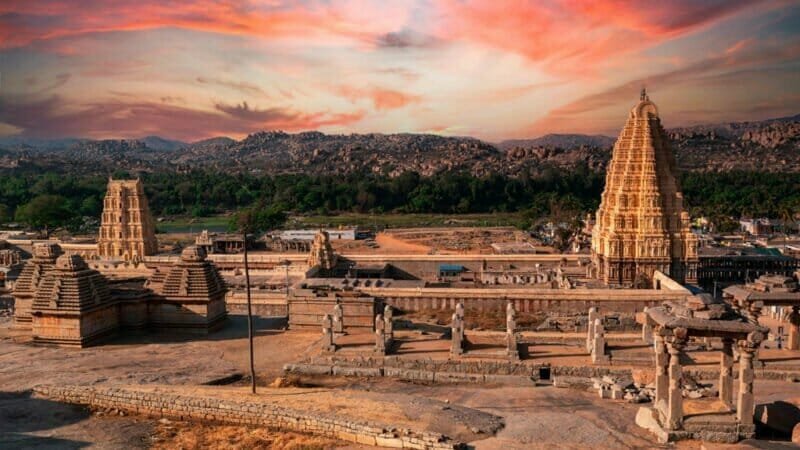 Image of Virupaksha Temple in Hampi, Karnataka, India.